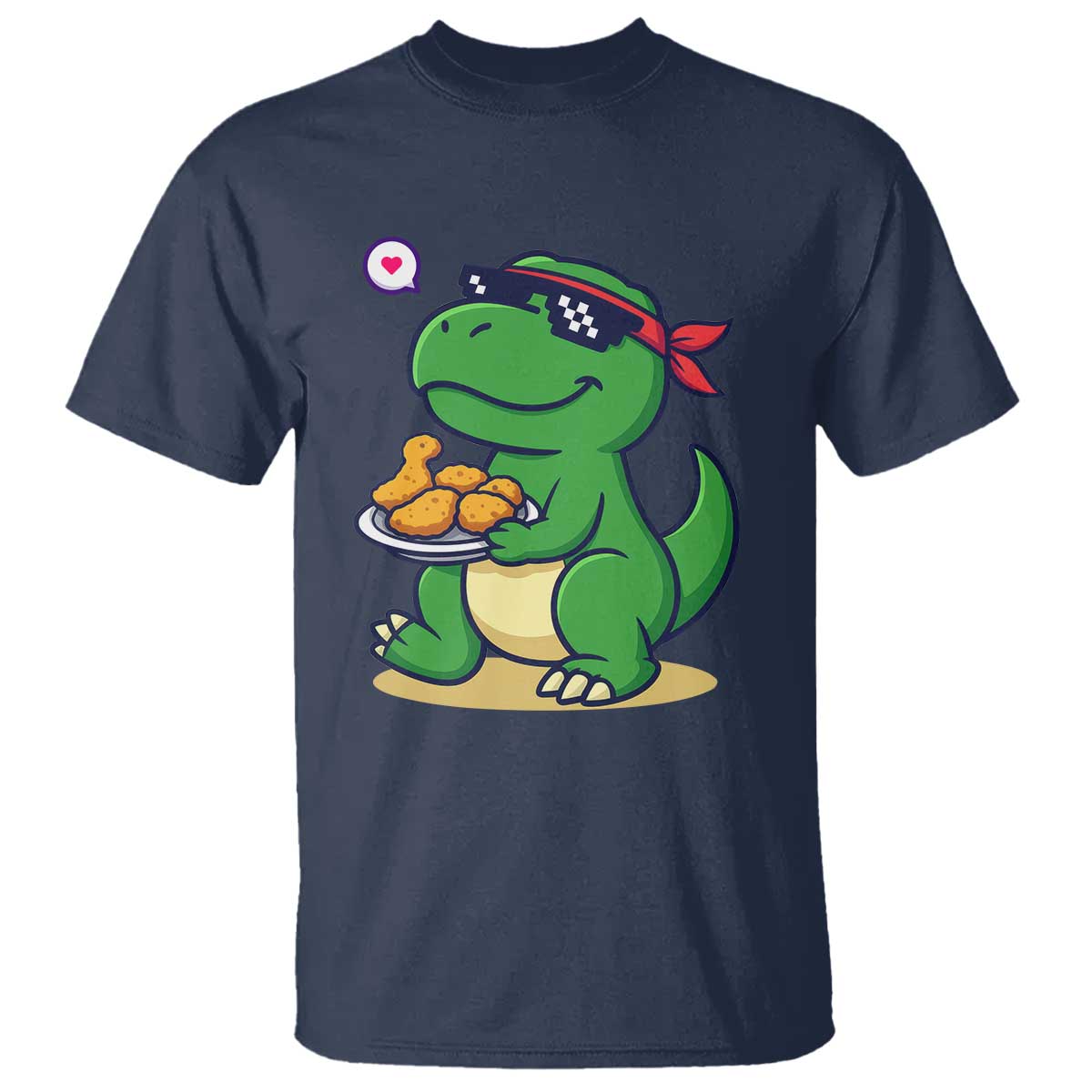 Cute Dinosaur Eating Chicken Nuggets T Shirt Food Humor Gift TS12 Navy Print Your Wear