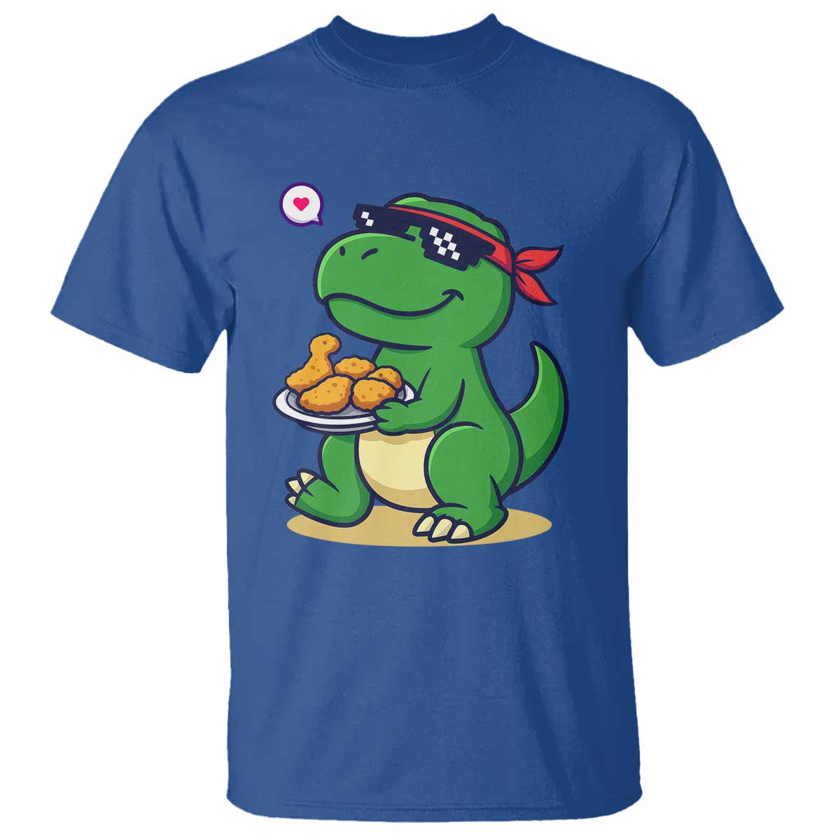 Cute Dinosaur Eating Chicken Nuggets T Shirt Food Humor Gift TS12 Royal Blue Print Your Wear