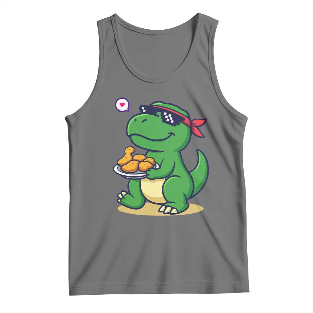 Cute Dinosaur Eating Chicken Nuggets Tank Top Food Humor Gift TS12 Black Heather Print Your Wear
