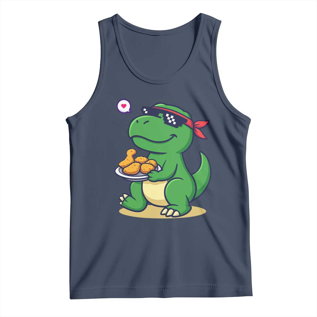 Cute Dinosaur Eating Chicken Nuggets Tank Top Food Humor Gift TS12 Navy Print Your Wear