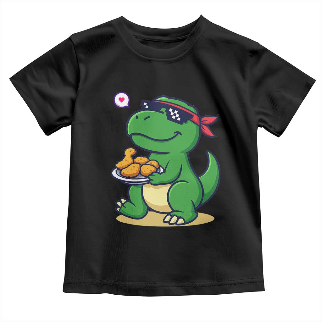 Cute Dinosaur Eating Chicken Nuggets Toddler T Shirt Food Humor Gift TS12 Black Print Your Wear