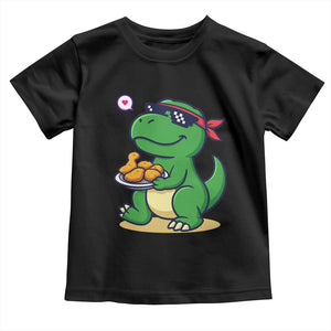 Cute Dinosaur Eating Chicken Nuggets Toddler T Shirt Food Humor Gift TS12 Black Print Your Wear