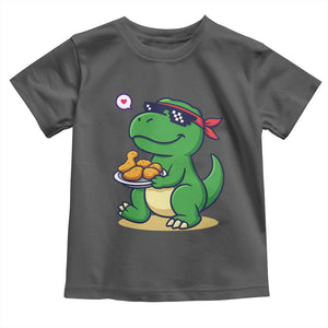 Cute Dinosaur Eating Chicken Nuggets Toddler T Shirt Food Humor Gift TS12 Dark Heather Print Your Wear