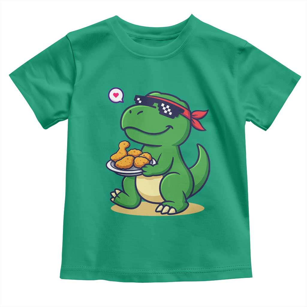 Cute Dinosaur Eating Chicken Nuggets Toddler T Shirt Food Humor Gift TS12 Irish Green Print Your Wear