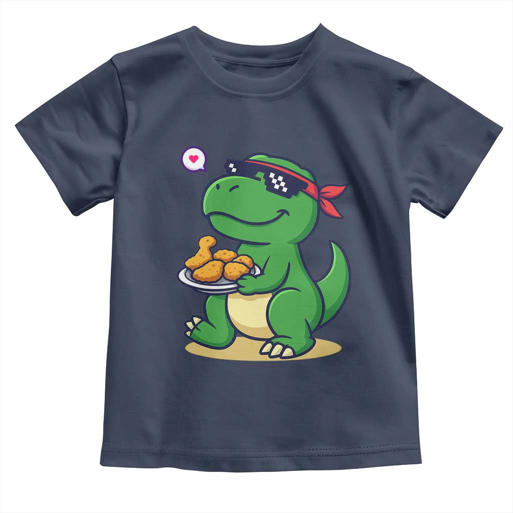 Cute Dinosaur Eating Chicken Nuggets Toddler T Shirt Food Humor Gift TS12 Navy Print Your Wear