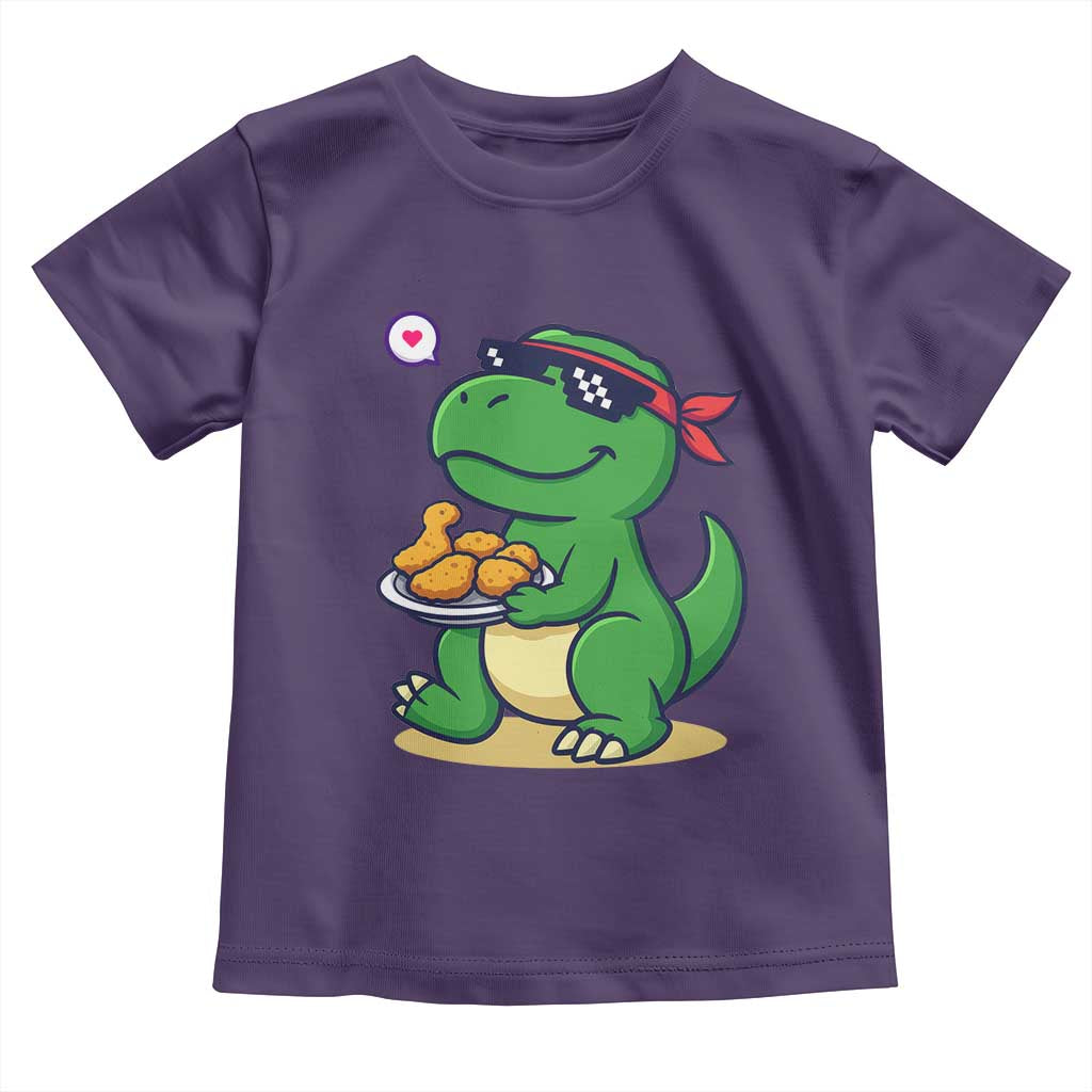 Cute Dinosaur Eating Chicken Nuggets Toddler T Shirt Food Humor Gift TS12 Purple Print Your Wear