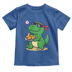 Cute Dinosaur Eating Chicken Nuggets Toddler T Shirt Food Humor Gift TS12 Royal Blue Print Your Wear