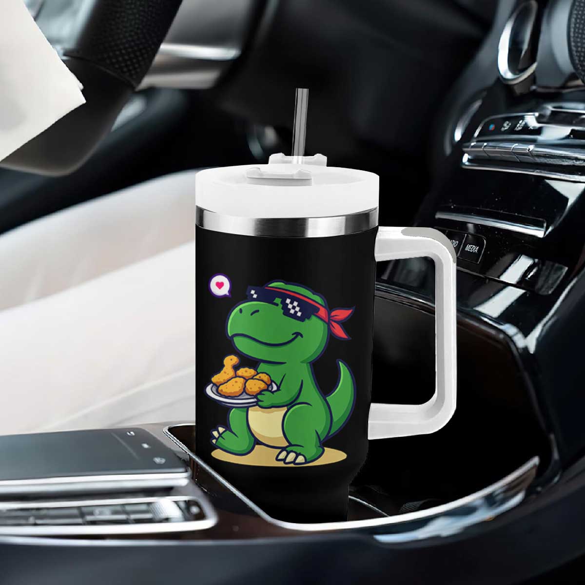 Cute Dinosaur Eating Chicken Nuggets Tumbler With Handle Food Humor Gift TS12 Print Your Wear