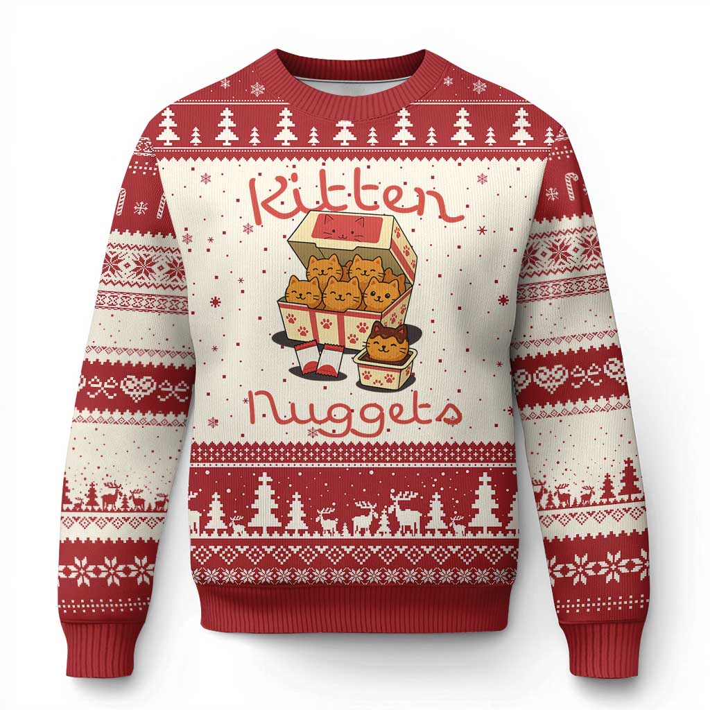 Kitten Nuggets Ugly Christmas Sweater Funny Cat Lover Gift TS12 Beige Red Print Your Wear