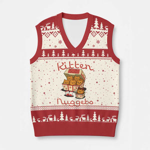 Kitten Nuggets V-Neck Knit Sweater Vest Funny Cat Lover Gift TS12 Beige Red Print Your Wear