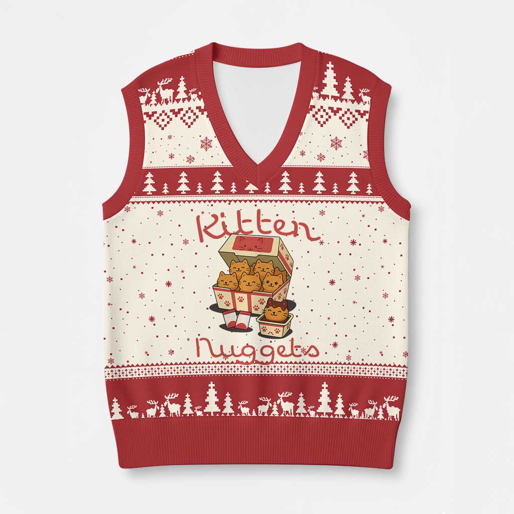 Kitten Nuggets V-Neck Knit Sweater Vest Funny Cat Lover Gift TS12 Beige Red Print Your Wear