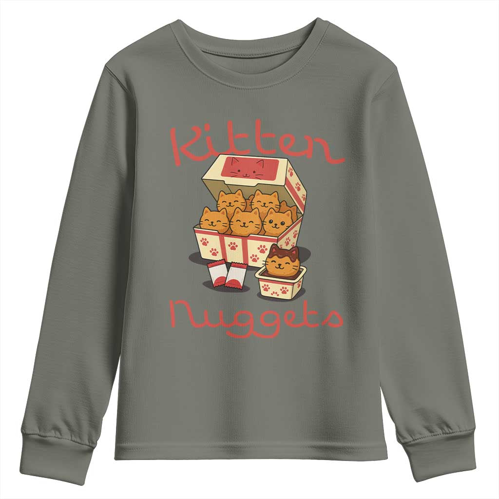 Kitten Nuggets Youth Sweatshirt Funny Cat Lover Gift TS12 Military Green Print Your Wear
