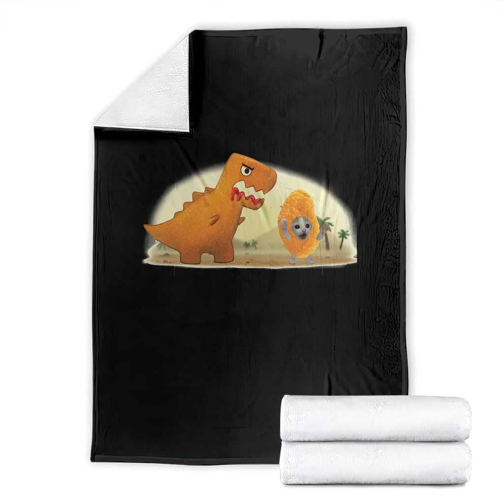 Dino Nuggets Chasing Cat Throw Blanket Funny Nugget Lover Gift TS12 Black Print Your Wear