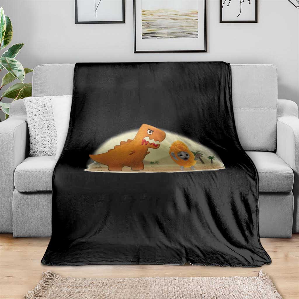 Dino Nuggets Chasing Cat Throw Blanket Funny Nugget Lover Gift TS12 Print Your Wear