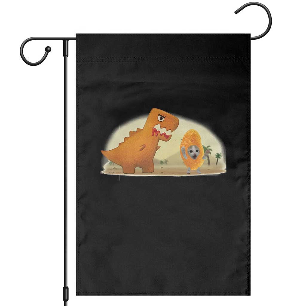 Dino Nuggets Chasing Cat Garden Flag Funny Nugget Lover Gift TS12 Black Print Your Wear