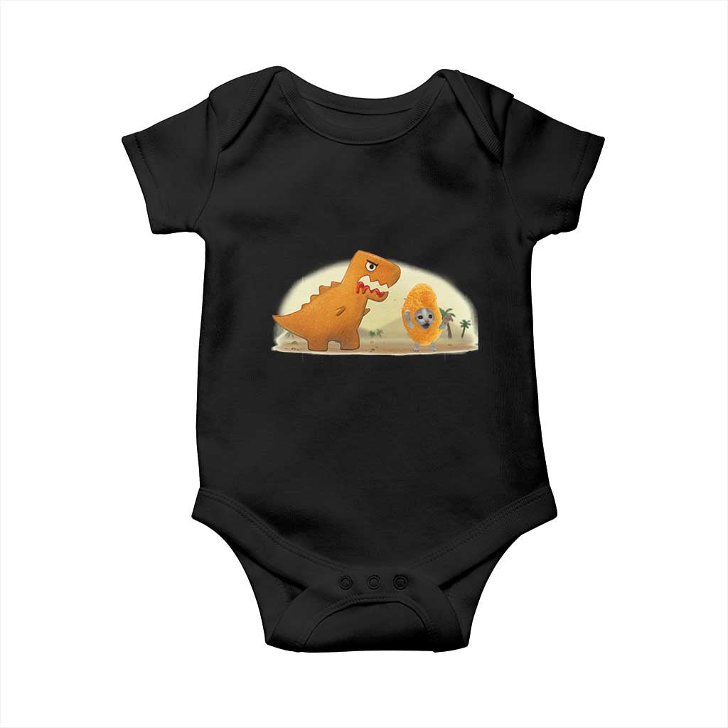 Dino Nuggets Chasing Cat Baby Onesie Funny Nugget Lover Gift TS12 Black Print Your Wear