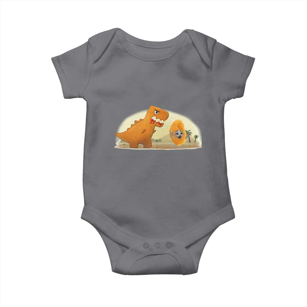 Dino Nuggets Chasing Cat Baby Onesie Funny Nugget Lover Gift TS12 Charcoal Print Your Wear