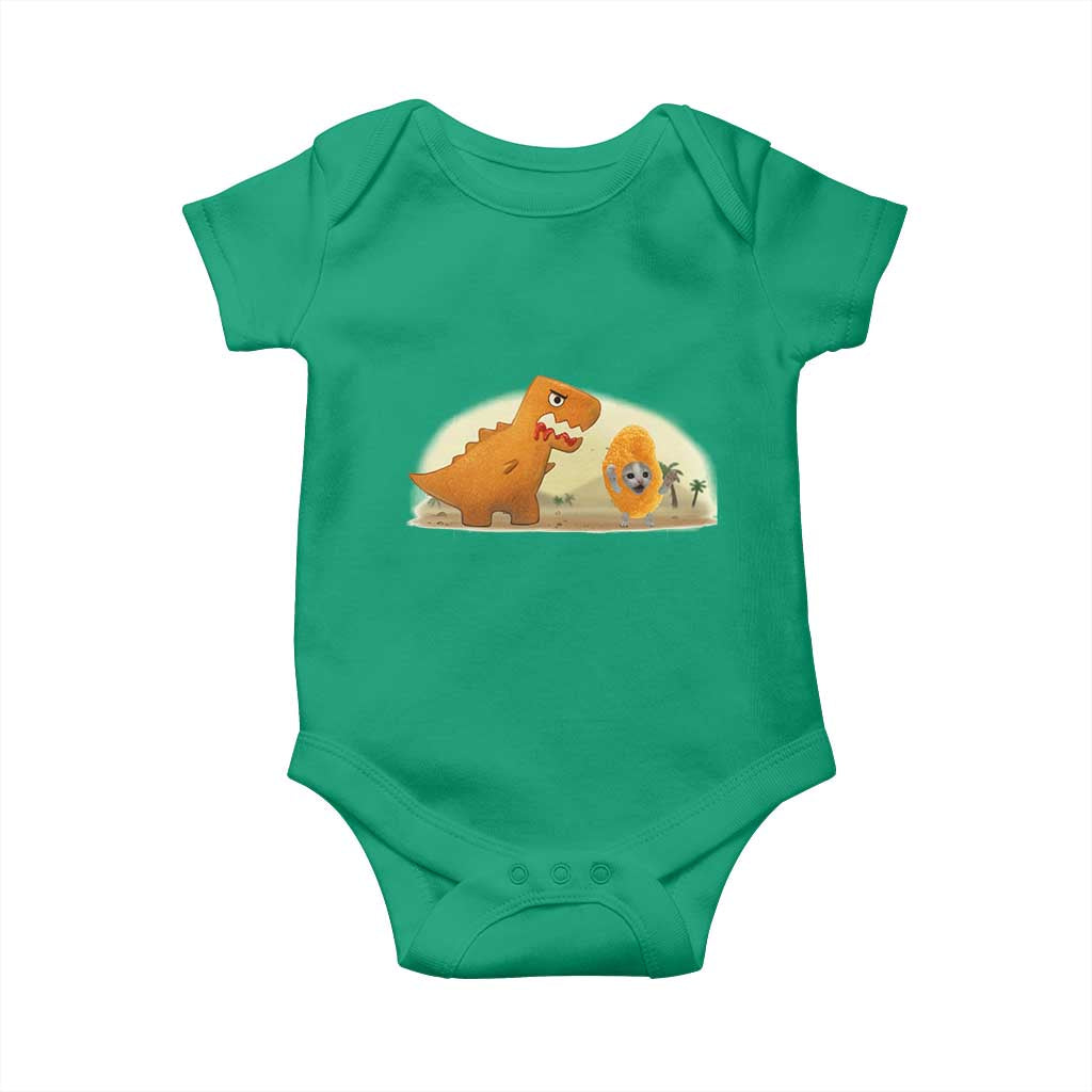 Dino Nuggets Chasing Cat Baby Onesie Funny Nugget Lover Gift TS12 Irish Green Print Your Wear