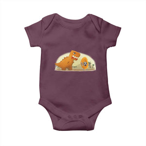 Dino Nuggets Chasing Cat Baby Onesie Funny Nugget Lover Gift TS12 Maroon Print Your Wear