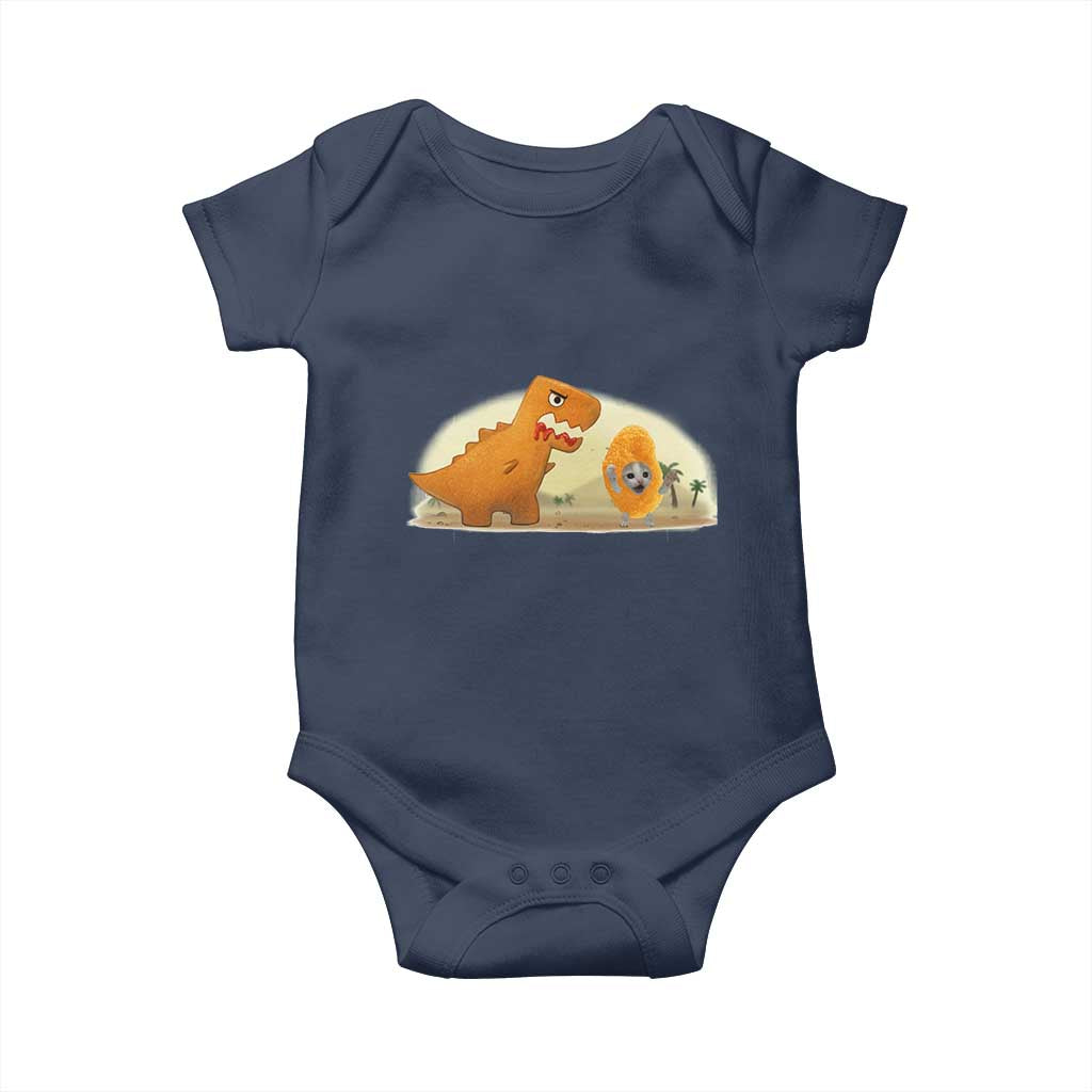 Dino Nuggets Chasing Cat Baby Onesie Funny Nugget Lover Gift TS12 Navy Print Your Wear