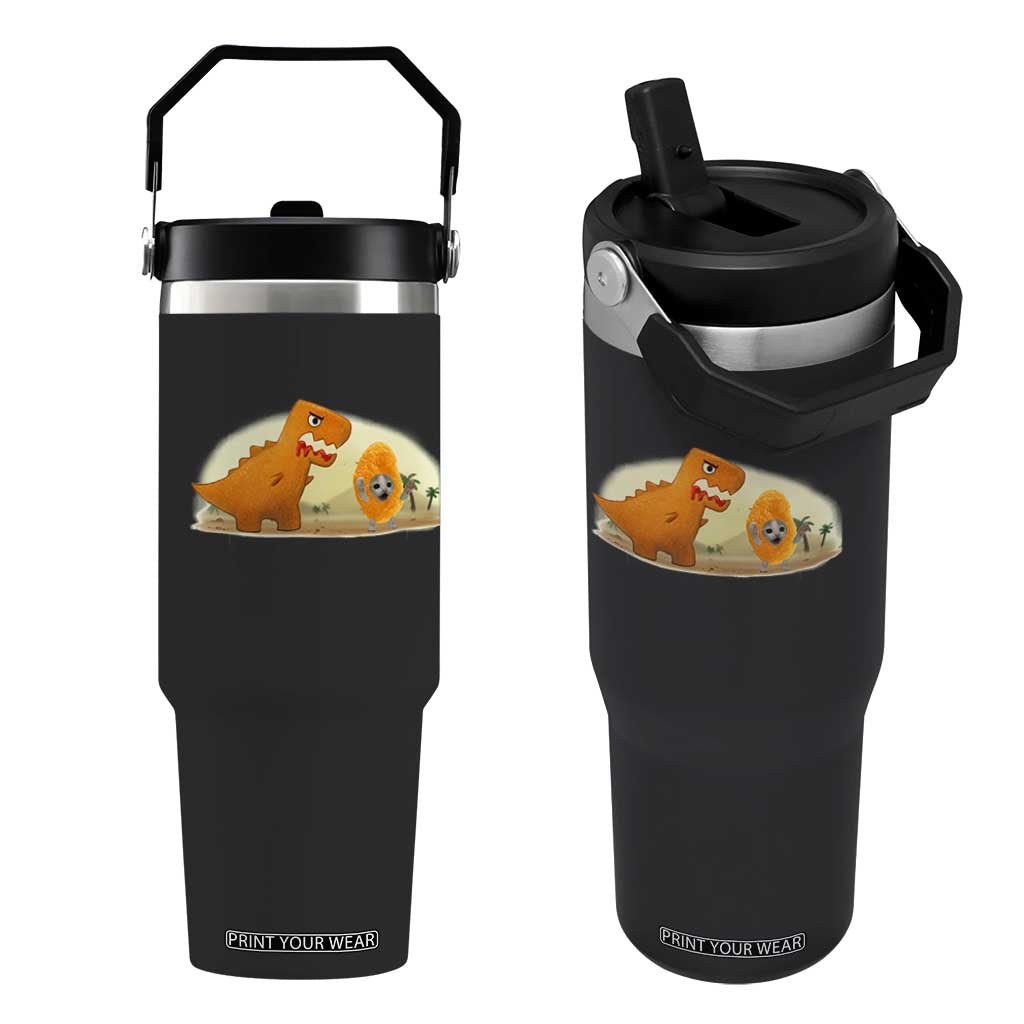 Dino Nuggets Chasing Cat Flip Straw Tumbler Funny Nugget Lover Gift TS12 One Size: 30 oz Black Print Your Wear
