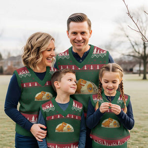 Dino Nuggets Chasing Cat V-Neck Knit Sweater Vest Funny Nugget Lover Gift TS12 Red Green Print Your Wear