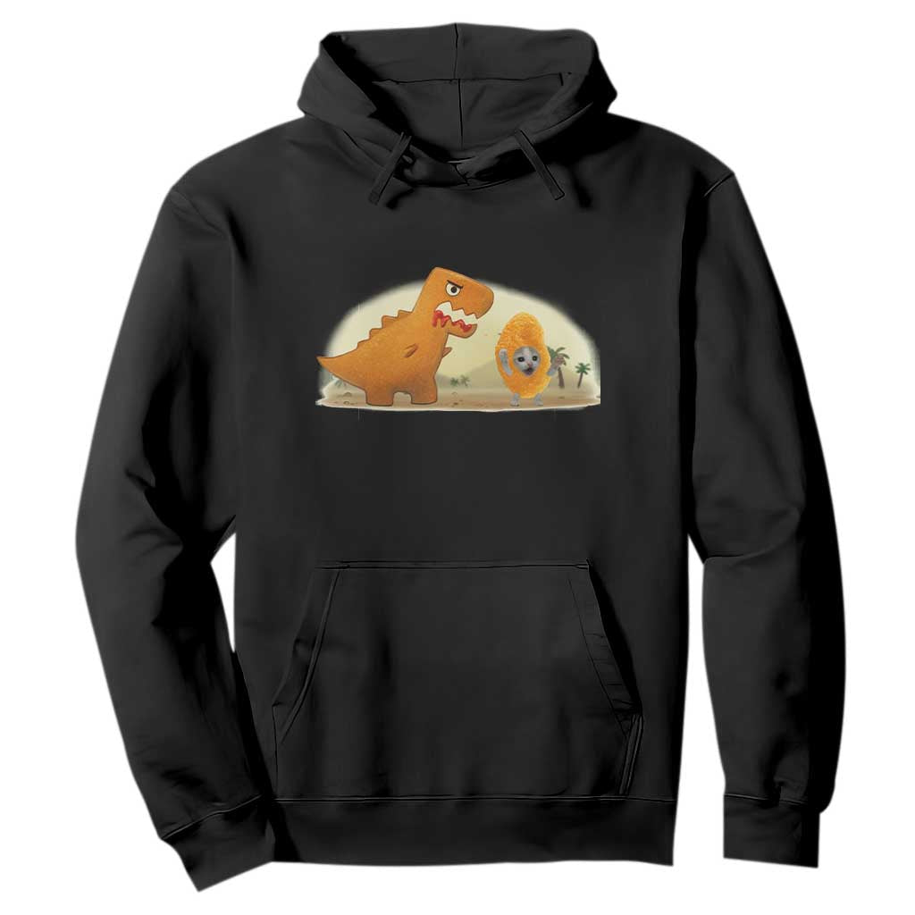 Dino Nuggets Chasing Cat Hoodie Funny Nugget Lover Gift TS12 Black Print Your Wear