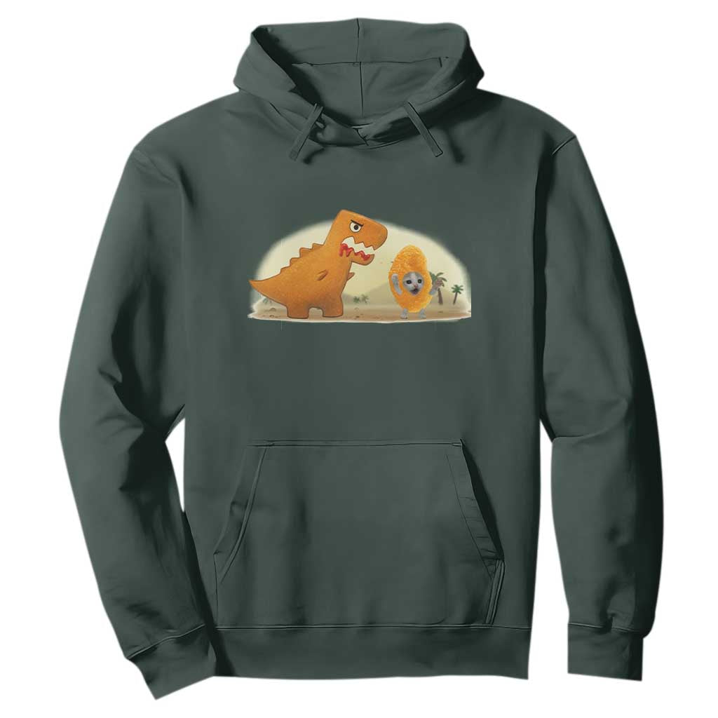 Dino Nuggets Chasing Cat Hoodie Funny Nugget Lover Gift TS12 Dark Forest Green Print Your Wear