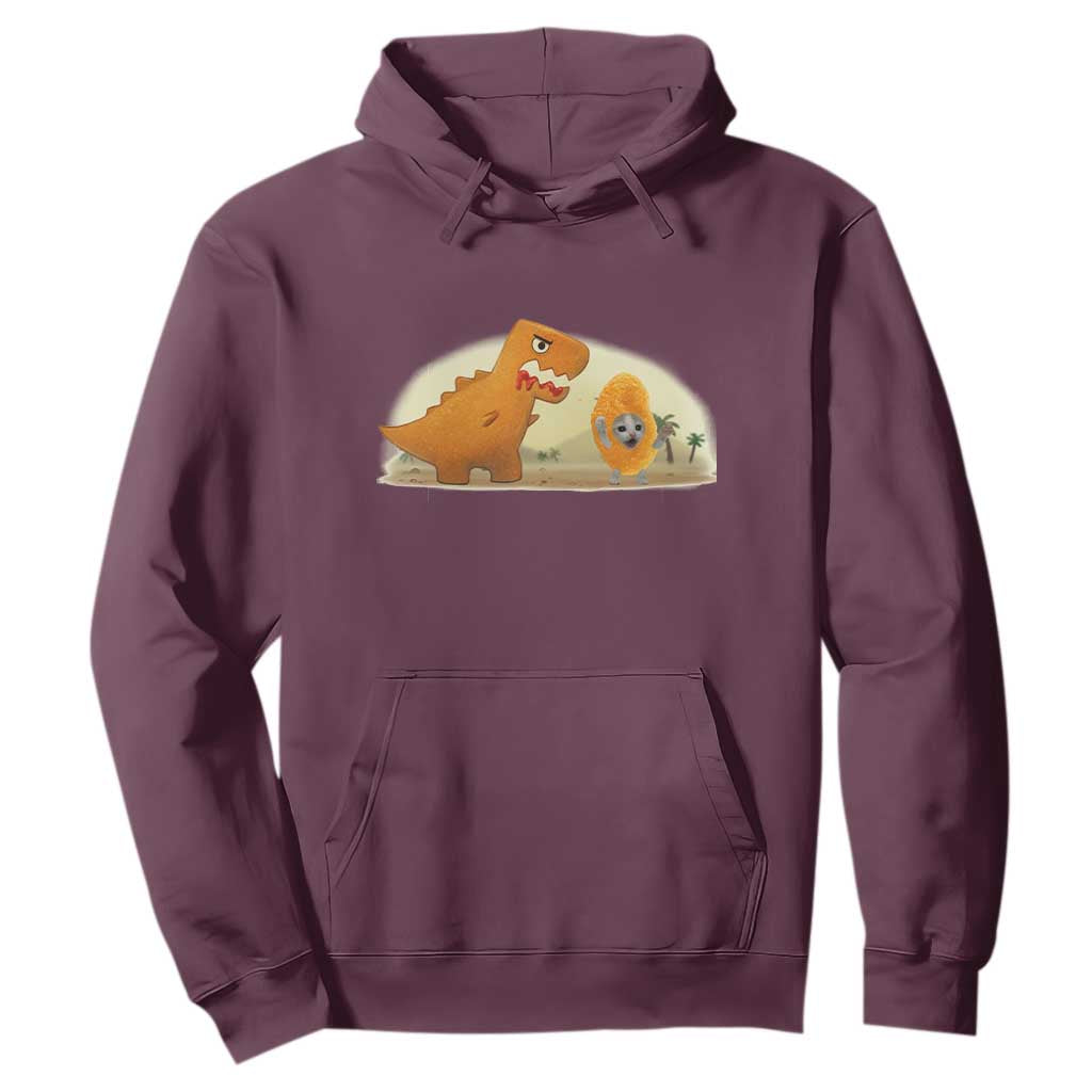 Dino Nuggets Chasing Cat Hoodie Funny Nugget Lover Gift TS12 Maroon Print Your Wear