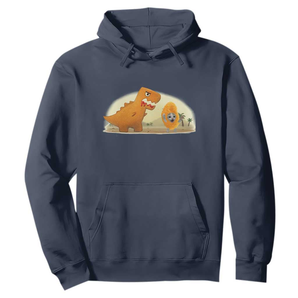 Dino Nuggets Chasing Cat Hoodie Funny Nugget Lover Gift TS12 Navy Print Your Wear