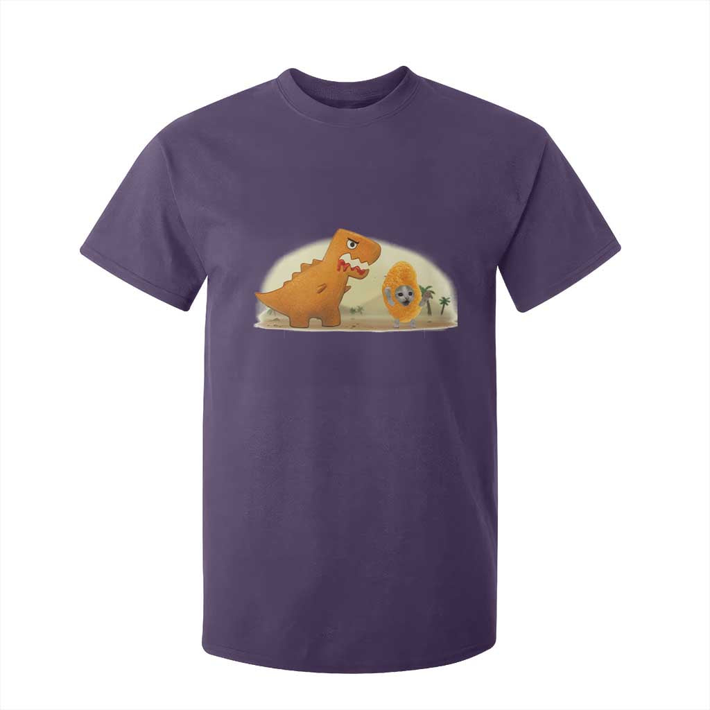 Dino Nuggets Chasing Cat T Shirt For Kid Funny Nugget Lover Gift TS12 Purple Print Your Wear