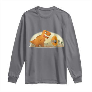 Dino Nuggets Chasing Cat Long Sleeve Shirt Funny Nugget Lover Gift TS12 Charcoal Print Your Wear