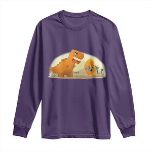 Dino Nuggets Chasing Cat Long Sleeve Shirt Funny Nugget Lover Gift TS12 Purple Print Your Wear