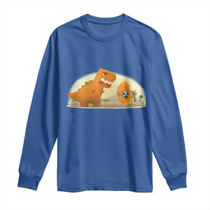 Dino Nuggets Chasing Cat Long Sleeve Shirt Funny Nugget Lover Gift TS12 Royal Blue Print Your Wear
