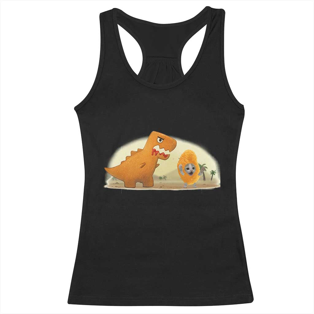 Dino Nuggets Chasing Cat Racerback Tank Top Funny Nugget Lover Gift TS12 Black Print Your Wear