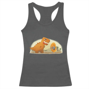 Dino Nuggets Chasing Cat Racerback Tank Top Funny Nugget Lover Gift TS12 Dark Heather Print Your Wear