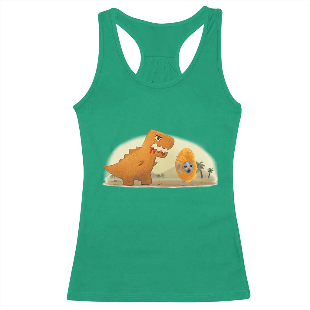 Dino Nuggets Chasing Cat Racerback Tank Top Funny Nugget Lover Gift TS12 Irish Green Print Your Wear