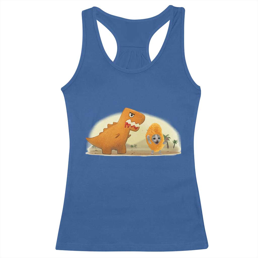 Dino Nuggets Chasing Cat Racerback Tank Top Funny Nugget Lover Gift TS12 Royal Blue Print Your Wear