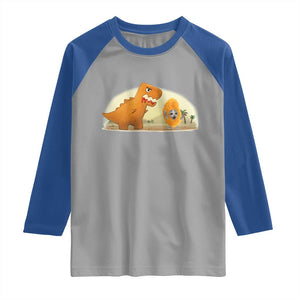 Dino Nuggets Chasing Cat Raglan Shirt Funny Nugget Lover Gift TS12 Sport Gray Royal Print Your Wear