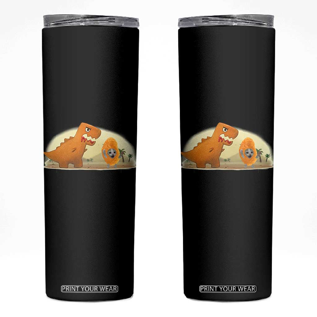 Dino Nuggets Chasing Cat Skinny Tumbler Funny Nugget Lover Gift TS12 Black Print Your Wear
