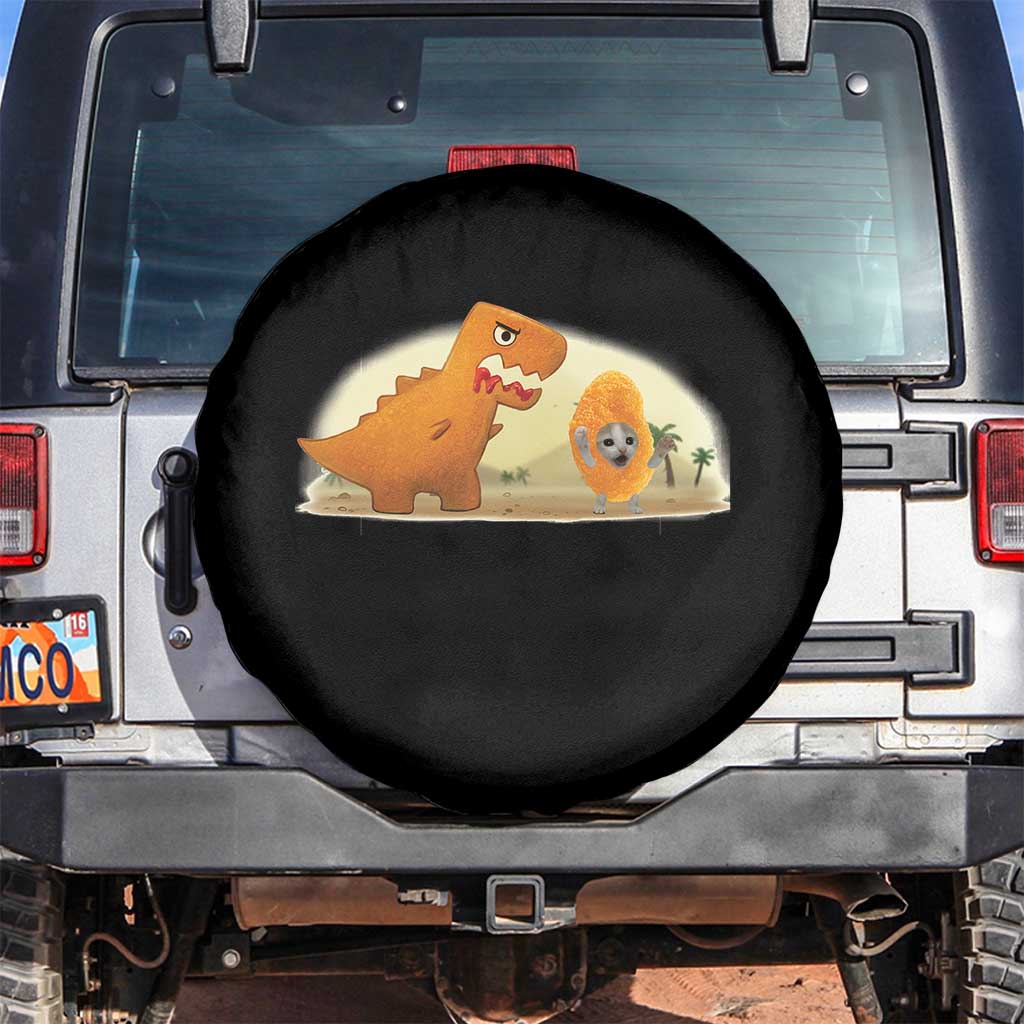 Dino Nuggets Chasing Cat Spare Tire Cover Funny Nugget Lover Gift TS12 No hole Black Print Your Wear