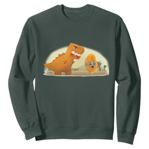 Dino Nuggets Chasing Cat Sweatshirt Funny Nugget Lover Gift TS12 Dark Forest Green Print Your Wear