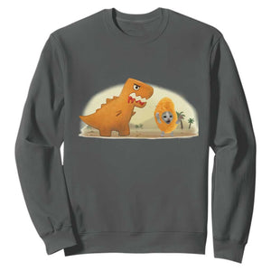 Dino Nuggets Chasing Cat Sweatshirt Funny Nugget Lover Gift TS12 Dark Heather Print Your Wear