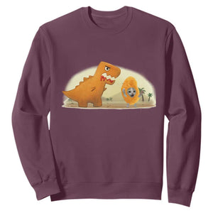 Dino Nuggets Chasing Cat Sweatshirt Funny Nugget Lover Gift TS12 Maroon Print Your Wear