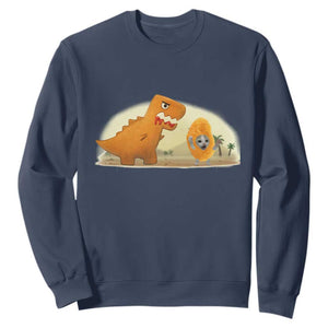 Dino Nuggets Chasing Cat Sweatshirt Funny Nugget Lover Gift TS12 Navy Print Your Wear