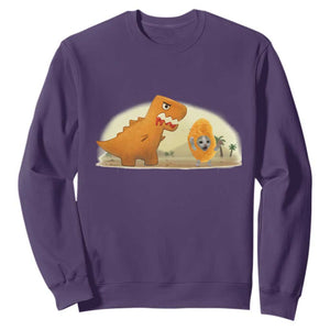Dino Nuggets Chasing Cat Sweatshirt Funny Nugget Lover Gift TS12 Purple Print Your Wear