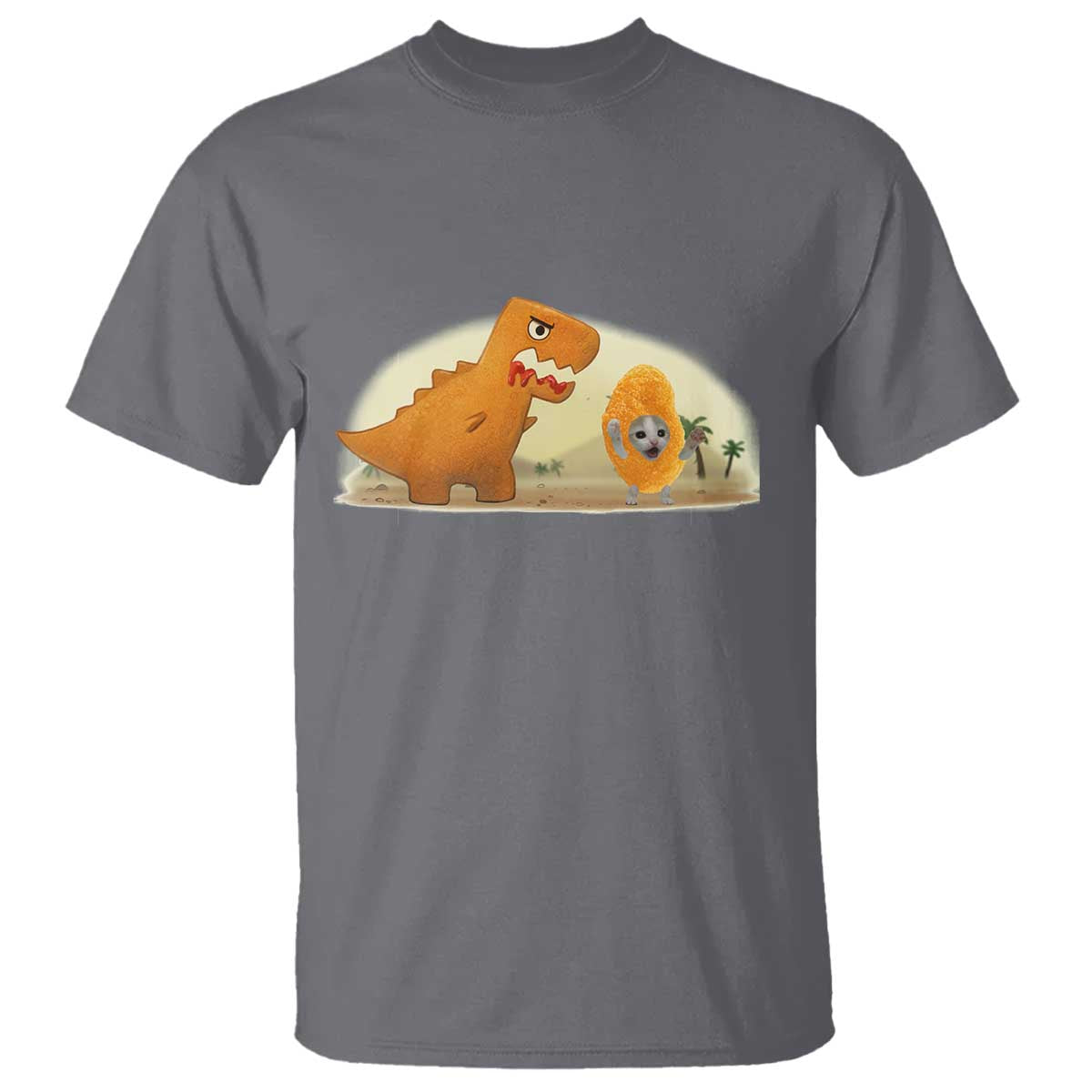 Dino Nuggets Chasing Cat T Shirt Funny Nugget Lover Gift TS12 Charcoal Print Your Wear