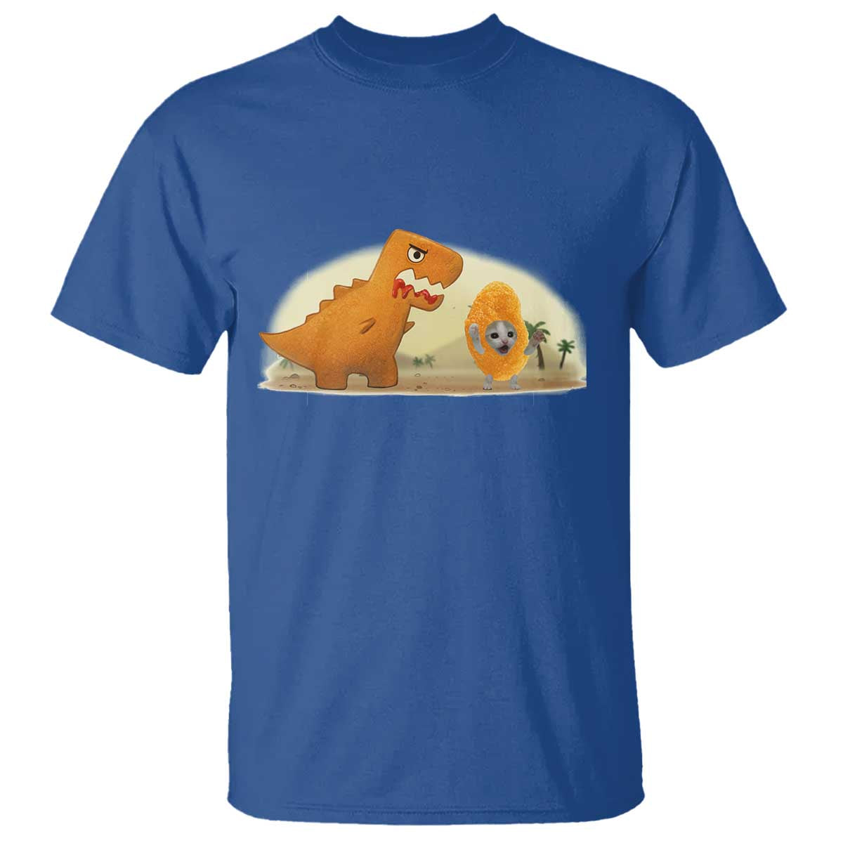 Dino Nuggets Chasing Cat T Shirt Funny Nugget Lover Gift TS12 Royal Blue Print Your Wear