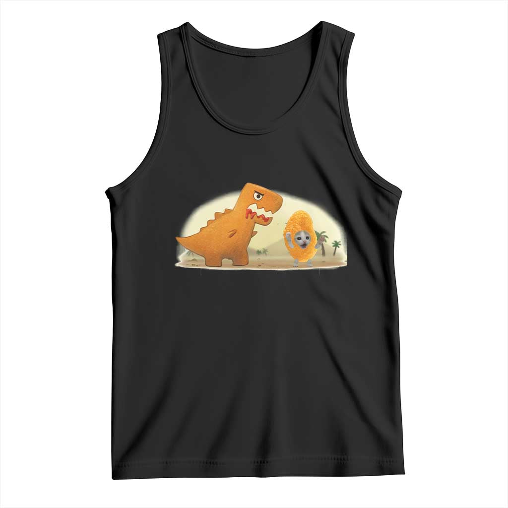 Dino Nuggets Chasing Cat Tank Top Funny Nugget Lover Gift TS12 Black Print Your Wear