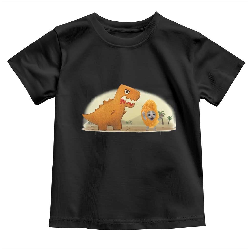 Dino Nuggets Chasing Cat Toddler T Shirt Funny Nugget Lover Gift TS12 Black Print Your Wear